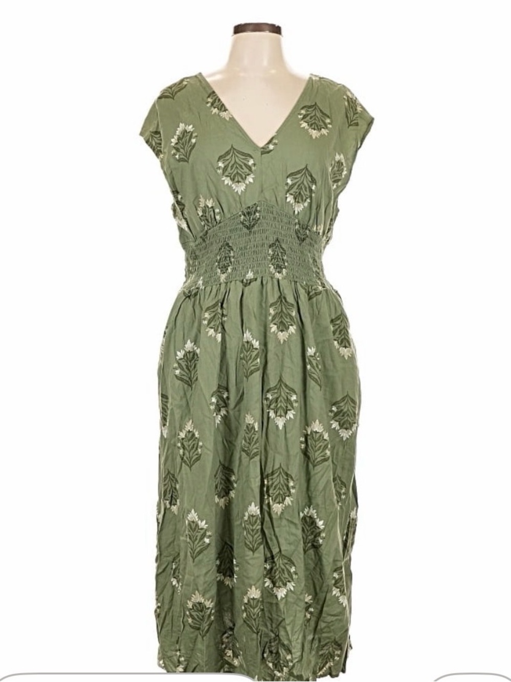 Old Navy Waist-Defined Midi Dress, Olive Green - Picture 2 of 8